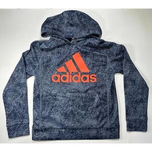 Adidas Hoodie Sweatshirt Youth Boys Size Medium 10/12 Blue Design All Over